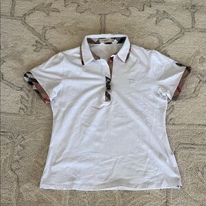 Burberry White Polo with Check Accents Size Extra Large, will fit size medium